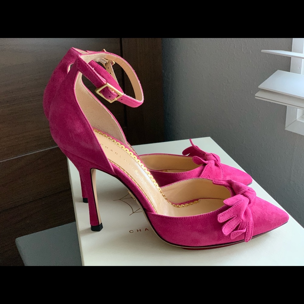 Charlotte Olympia suede pump. Brand new. Never worn.